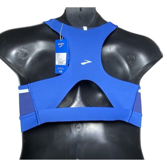 Brooks 32DD/E Drive 3 Pocket Run Bra Blue Ash Ice Blue Navy Compression Wicking - Picture 10 of 11